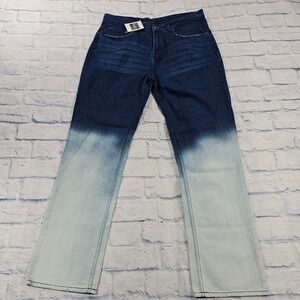 Young & Reckless Jeans MENS 34X31 Blue Ombre Dip Dye Straight Leg Streetwear